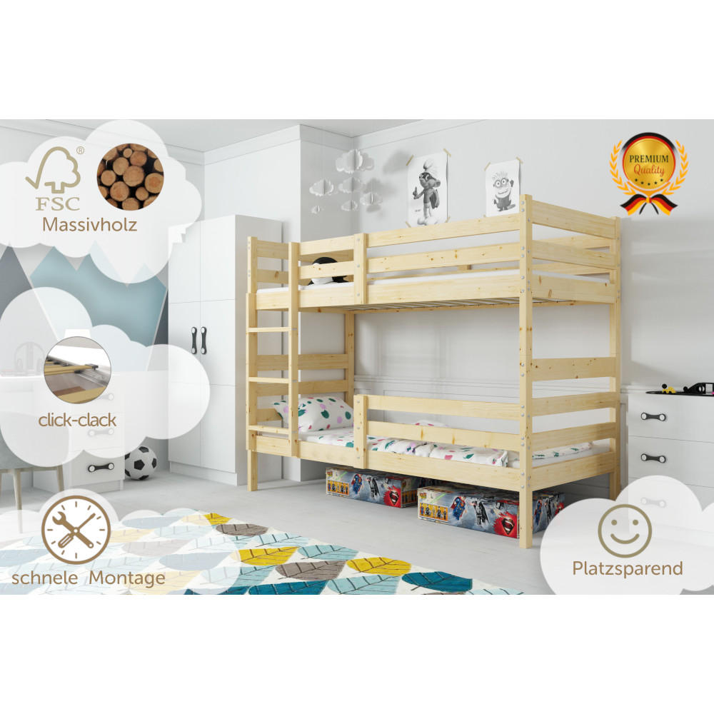 ETAGENBETT Erik aus Kiefernholz mit Rausfallschutz - Naturfarben, Holz (90/200cm) - Interbeds