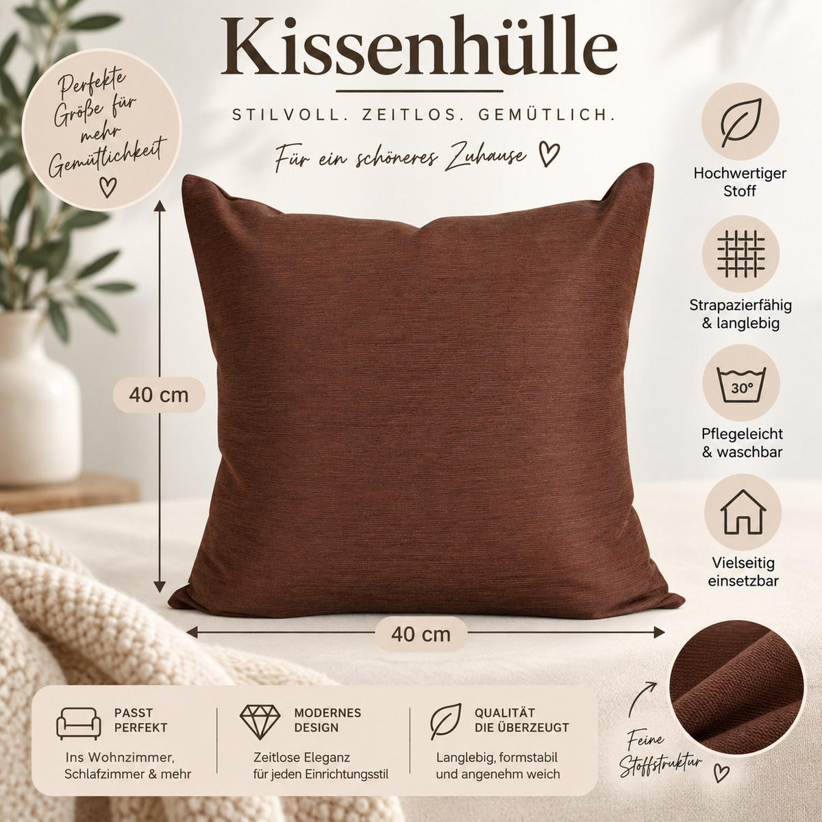 KISSENBEZUG Canada 40/40 cm meliert Braun - Braun, Textil (40/40cm) - TiborTex