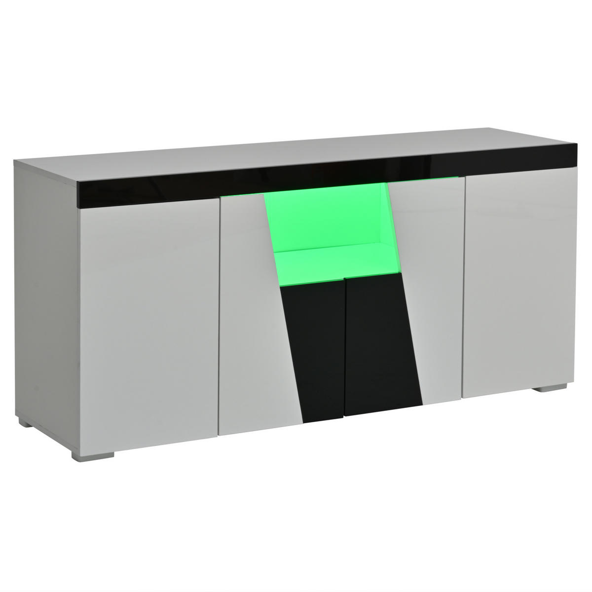 SIDEBOARD 140/40/65 cm weiß aus Spanplatte mit LED und Hochglanzfront - Weiß, Holzwerkstoff (140/65/40cm) - OKWISH