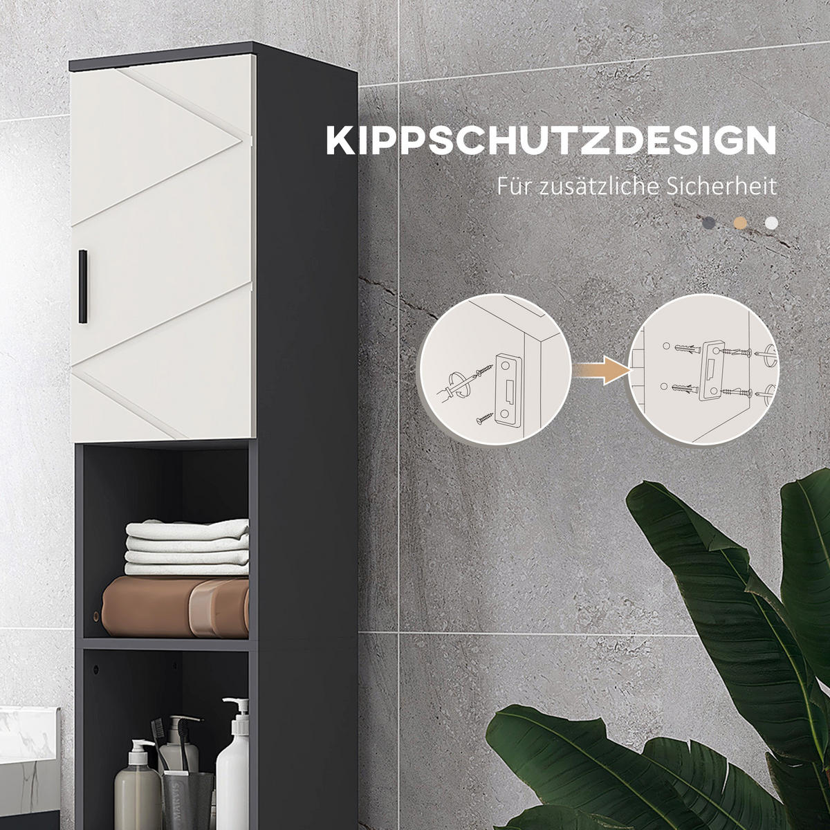 BADEZIMMERSCHRANK schmal, Hochschrank mit Verstellbar Regal, 2 offenen Fächern - Dunkelgrau, Holzwerkstoff (30/183/30cm) - Kleankin