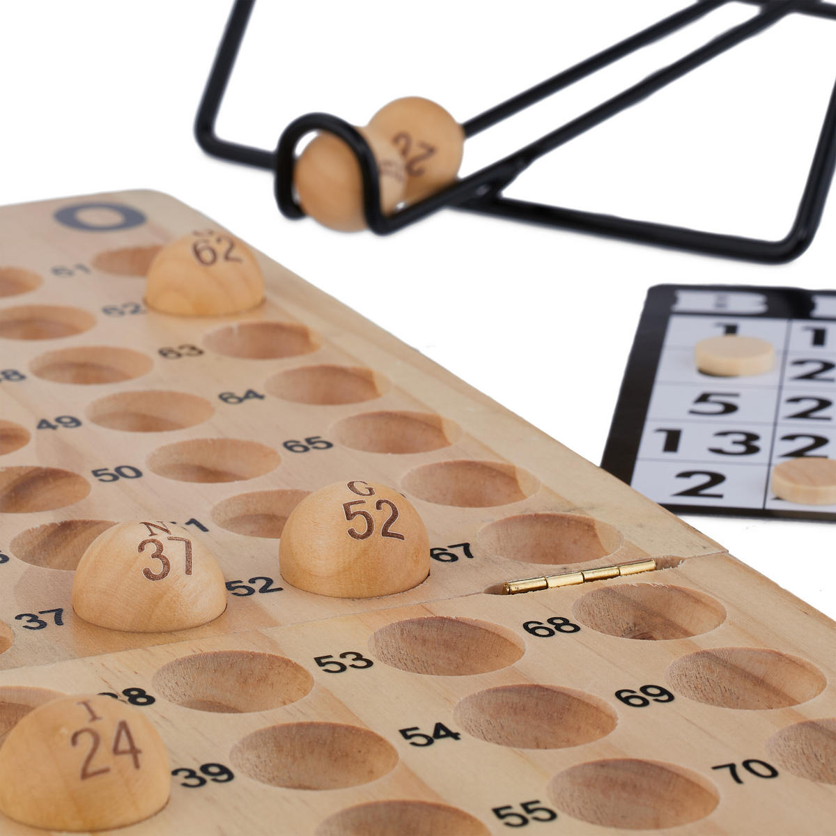 BINGO-SPIEL Set - Multicolor, Holz/Metall (23/30cm) - Relaxdays