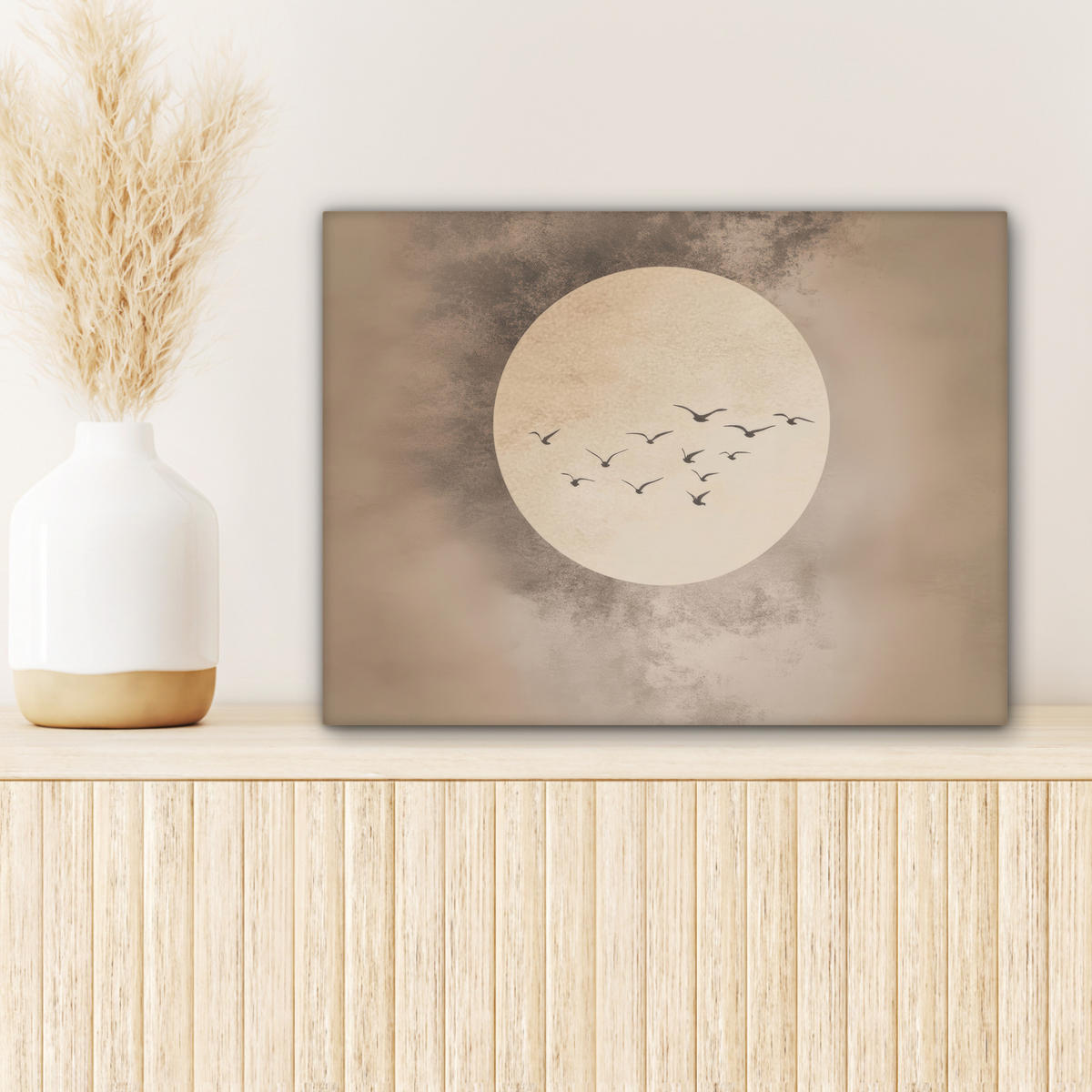 LEINWANDBILD Vogel - Beige - Japanisch 40x30 cm - Taupe, Textil (40/30cm) - MuchoWow