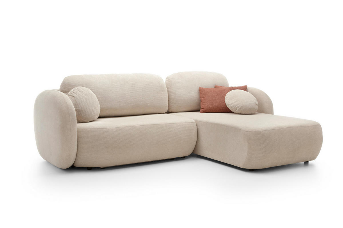 ECKSOFA OLIO L-Form Schlaffunktion mit Bettkasten, lose Rückenkissen, freistehend, RECHTS 248x174 cm Beige - Beige, Holz/Textil (248/174cm) - DomoHome