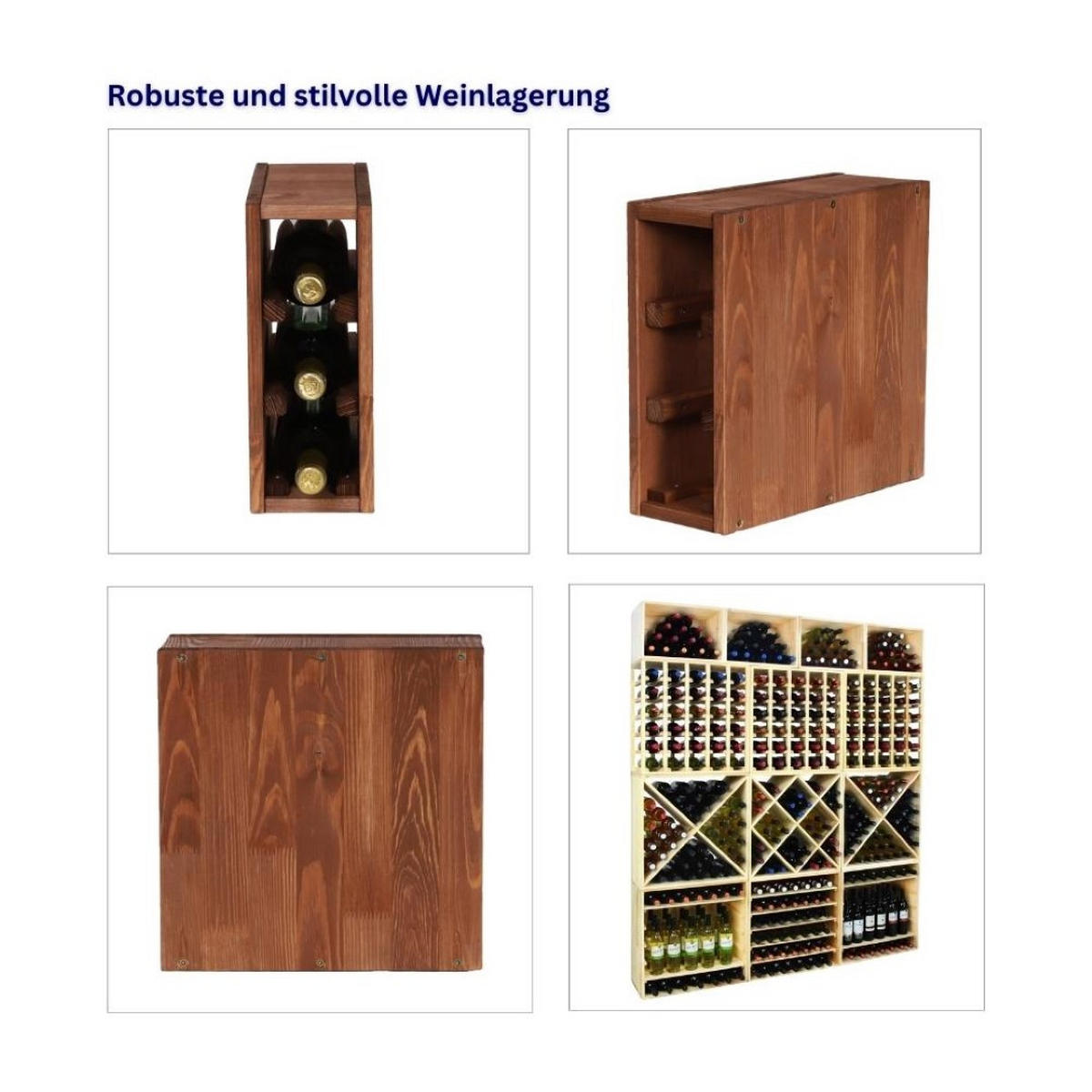WEINREGAL Vincellar Mod 30x12x30 cm Schmal Modul Für 3 Flaschen Massives Kiefernholz Braun Geölt - Braun, Holz (12/30/30cm) - PROREGAL
