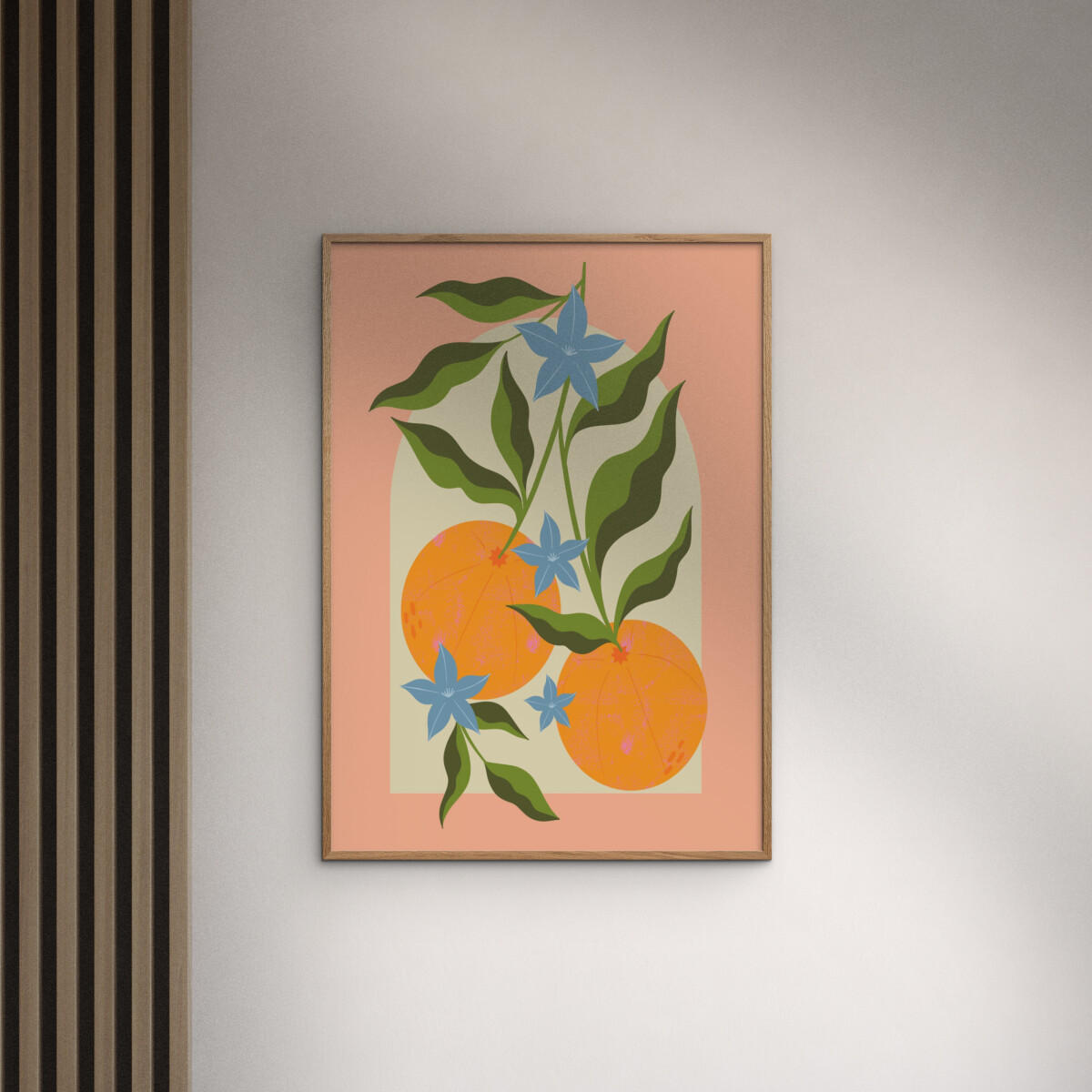 POSTER mit Rahmen Melissa Donne - Orange Branch with Flowers - Eichefarben/Multicolor, Holz/Papier (30/40cm) - Poster&Frame