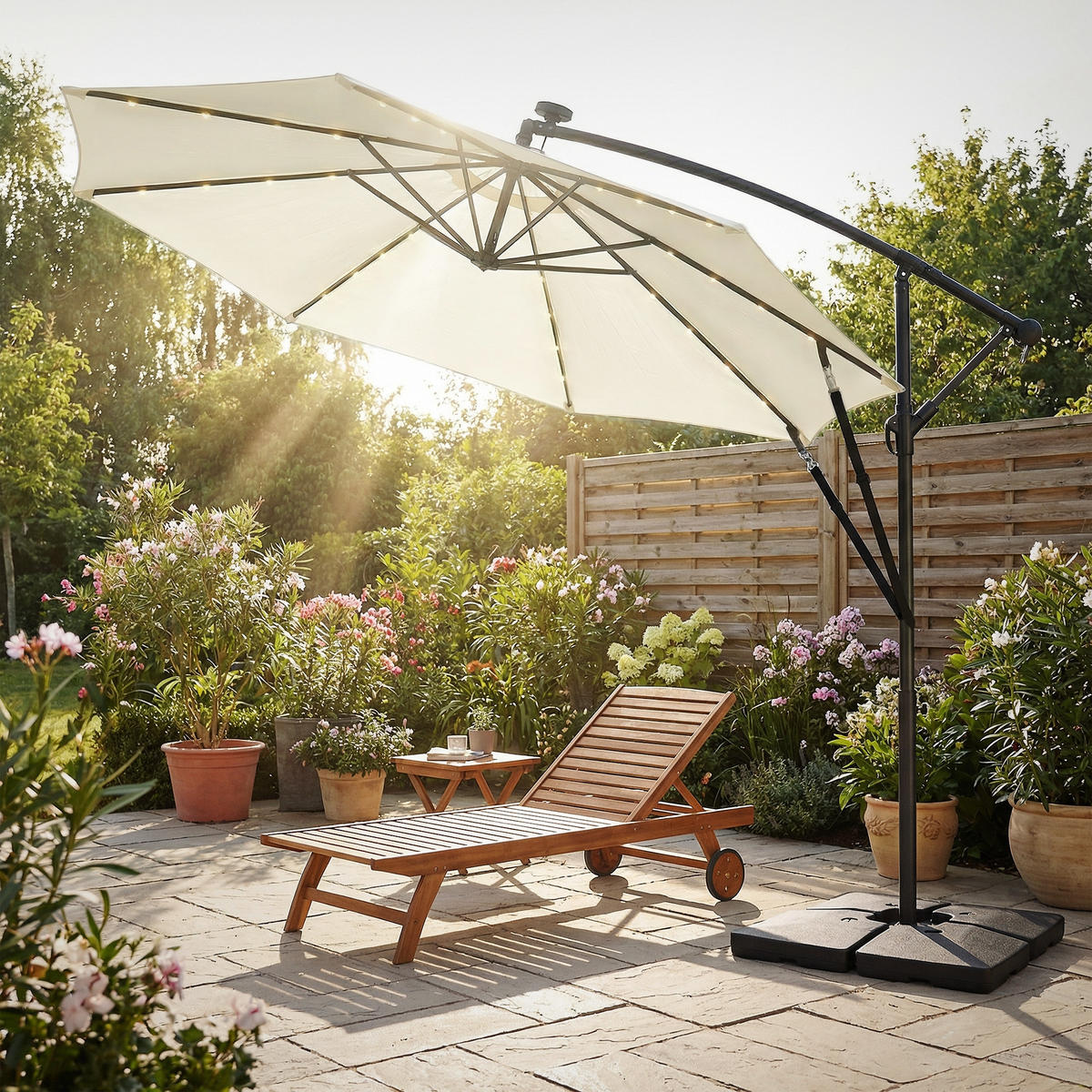 AMPELSCHIRM Ø 300 cm in Beige aus Aluminium mit LED-Solar - Beige, Metall (300/300cm) - ML-DESIGN