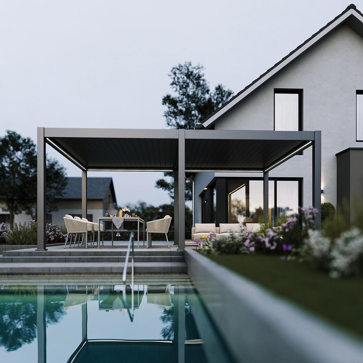 PERGOLA Deluxe Plus Elektrisch Pavillon Terrassenüberdachung Alu LED 4 x 6 m - Anthrazit, Metall (400/255/600cm) - WEIDE