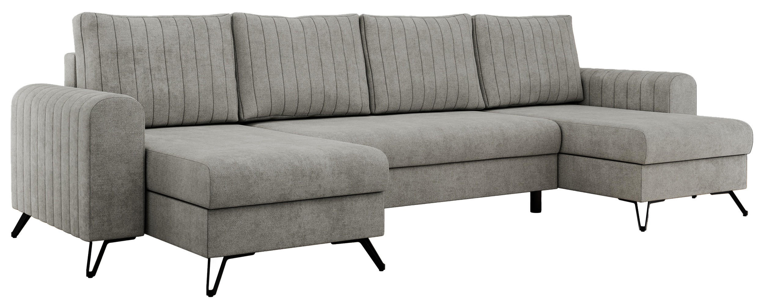 WOHNLANDSCHAFT AXEL U Struktur Hellgrau - Hellgrau/Schwarz, Textil/Metall (312/90/140cm) - MKS