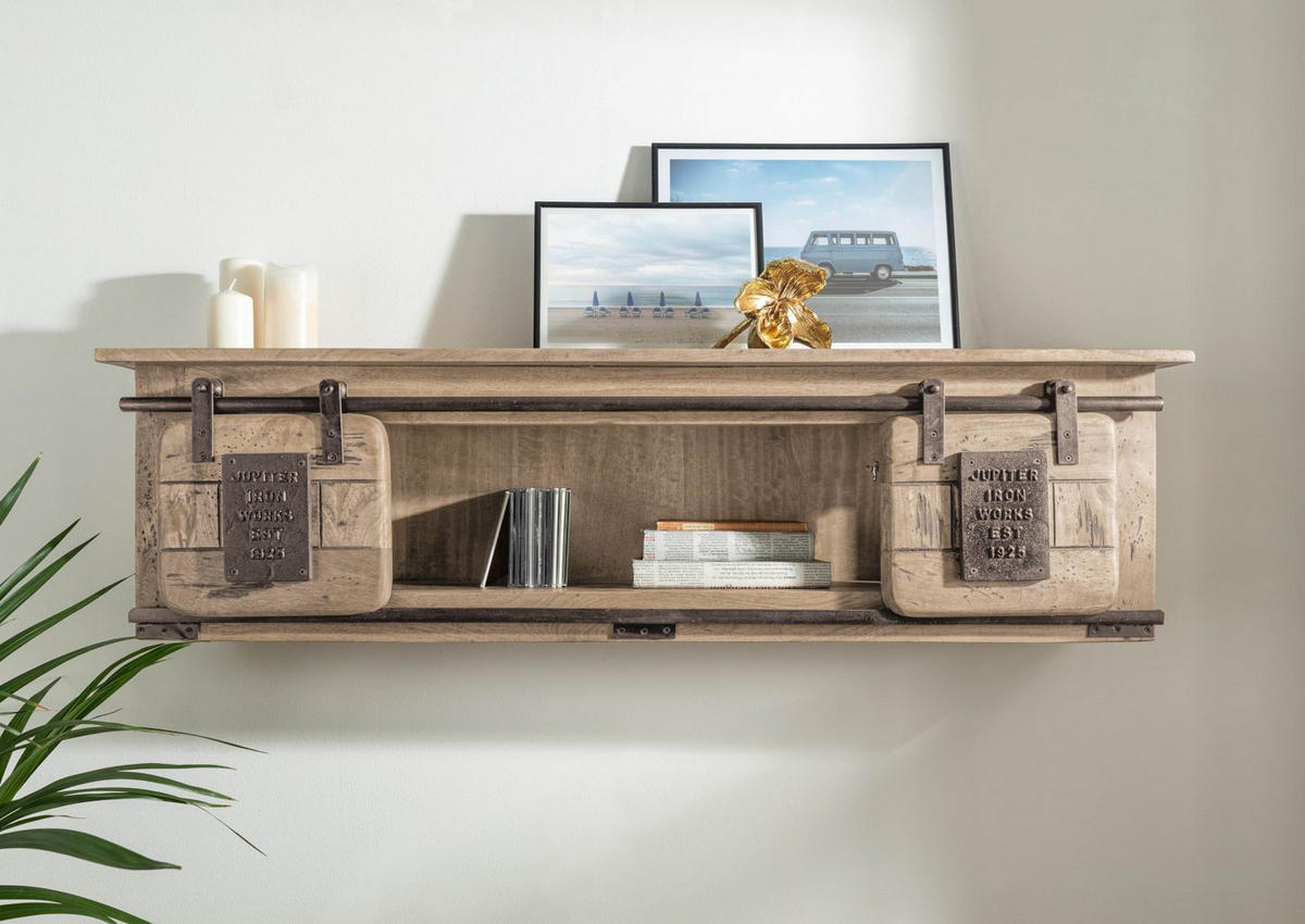 WANDREGAL Mango 130x25x35 whitewash lackiert RAILWAY #365 - Beige, Holz (130/35/25cm) - Massivmoebel24