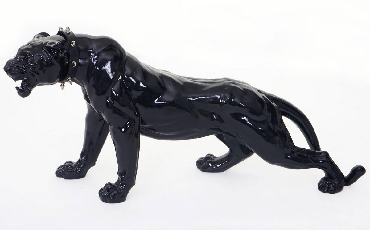 DEKO FIGUR PANTHER MIT HALSBAND Hochglanz Schwarz - Schwarz Hochglanz, Stein (18/28/59cm) - MCW