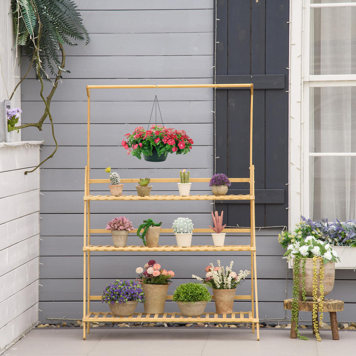 BLUMENTREPPE, Bambus, Naturholz - Naturfarben, Holz (40/143/100cm) - Outsunny