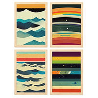 POSTER Set mit 4 Meer Abstrakt Moderne Galaxien A3 Rahmen aus hellem Holz - Beige, Papier (29.7/3cm) - Nacnic