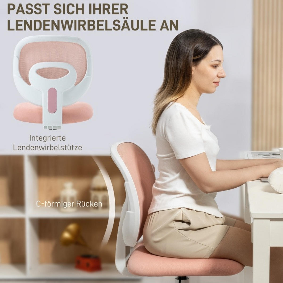BÜROSTUHL ergonomisch höhenverstellbar Netzrücken Pink - Pink, Kunststoff (53/89/59.5cm) - Meubliv