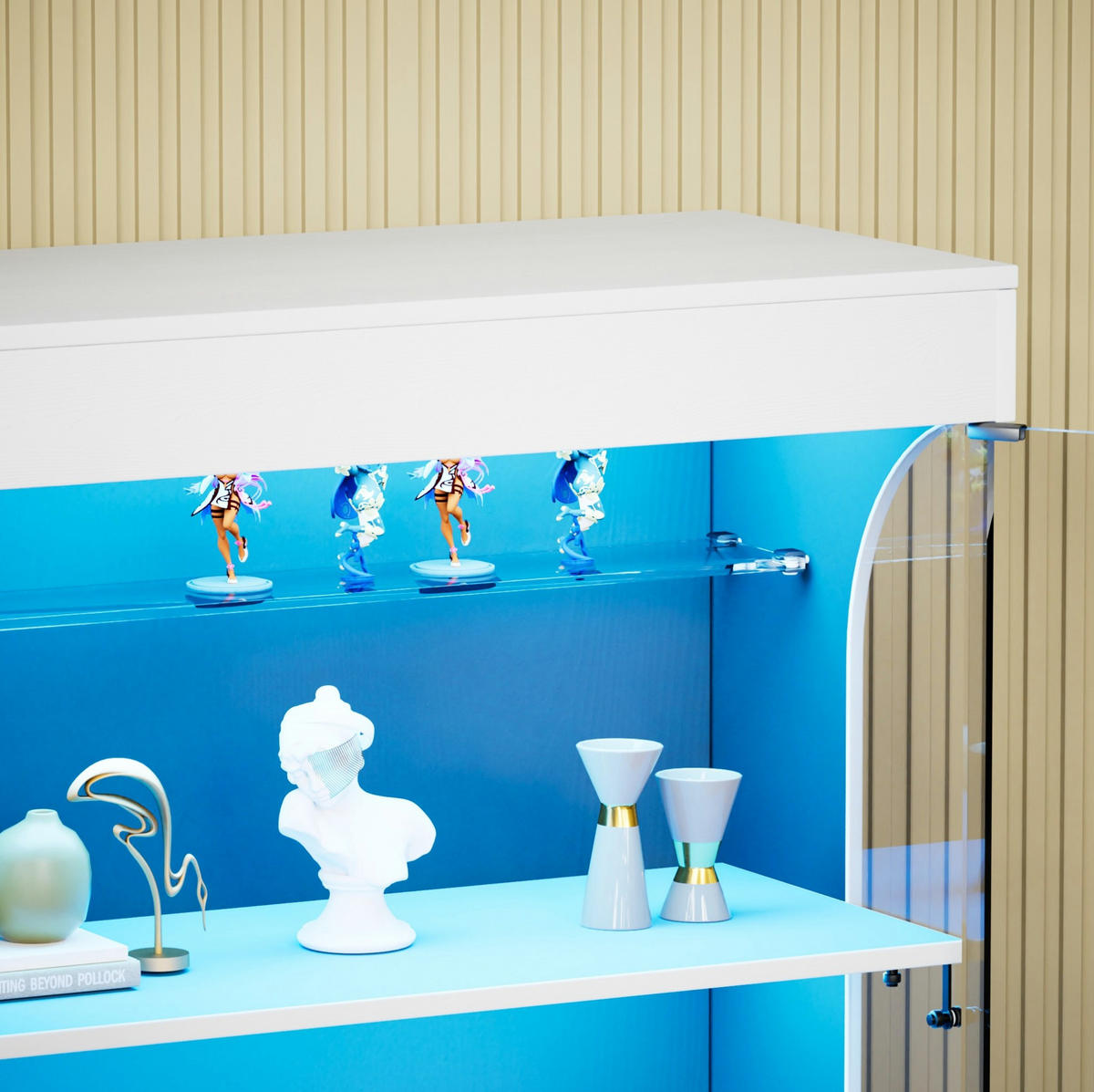 GLASVITRINE aus Glas und Spanplatte 80x35x165 cm Weiß mit LED, Bewegungssensor und USB-C - Weiß, Holzwerkstoff (80/165/35cm) - IVMEU