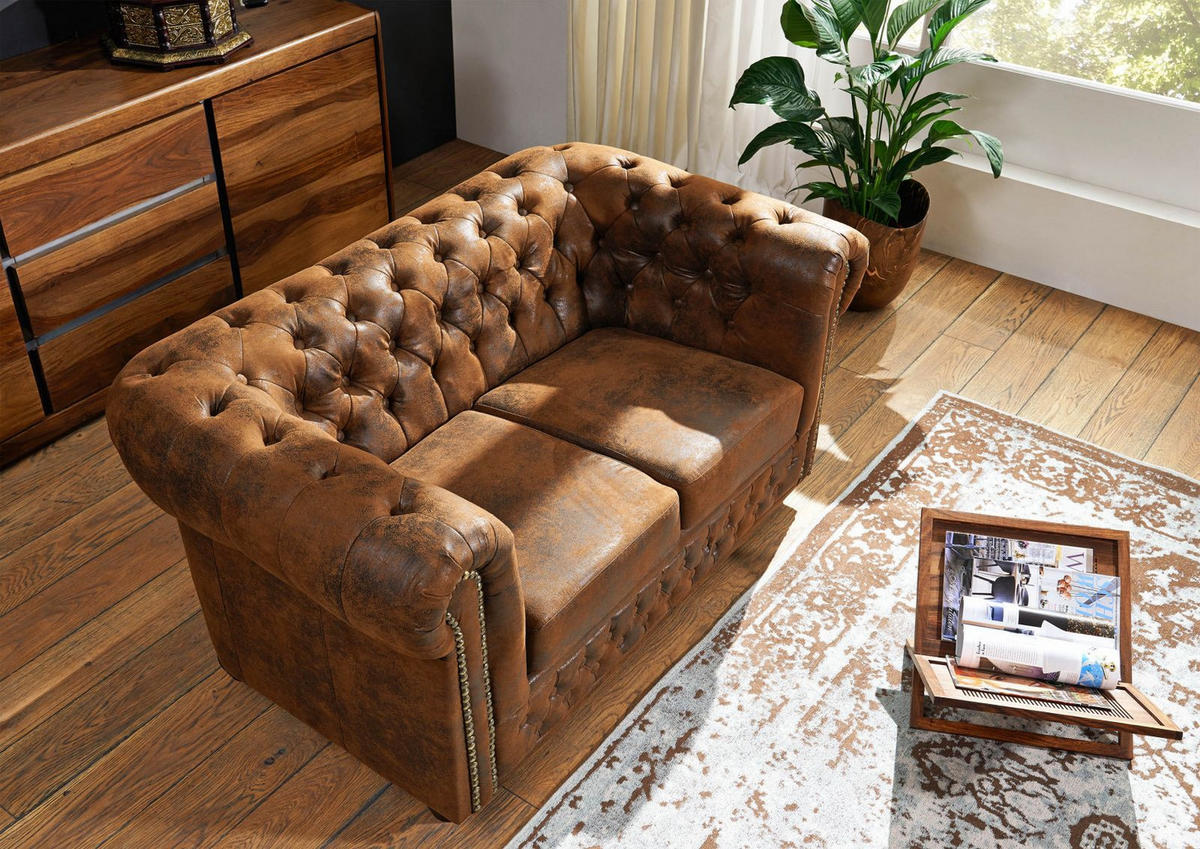 SOFA 148x86x72 braun CHESTERFIELD - Braun, Leder (148/72/86cm) - Massivmoebel24