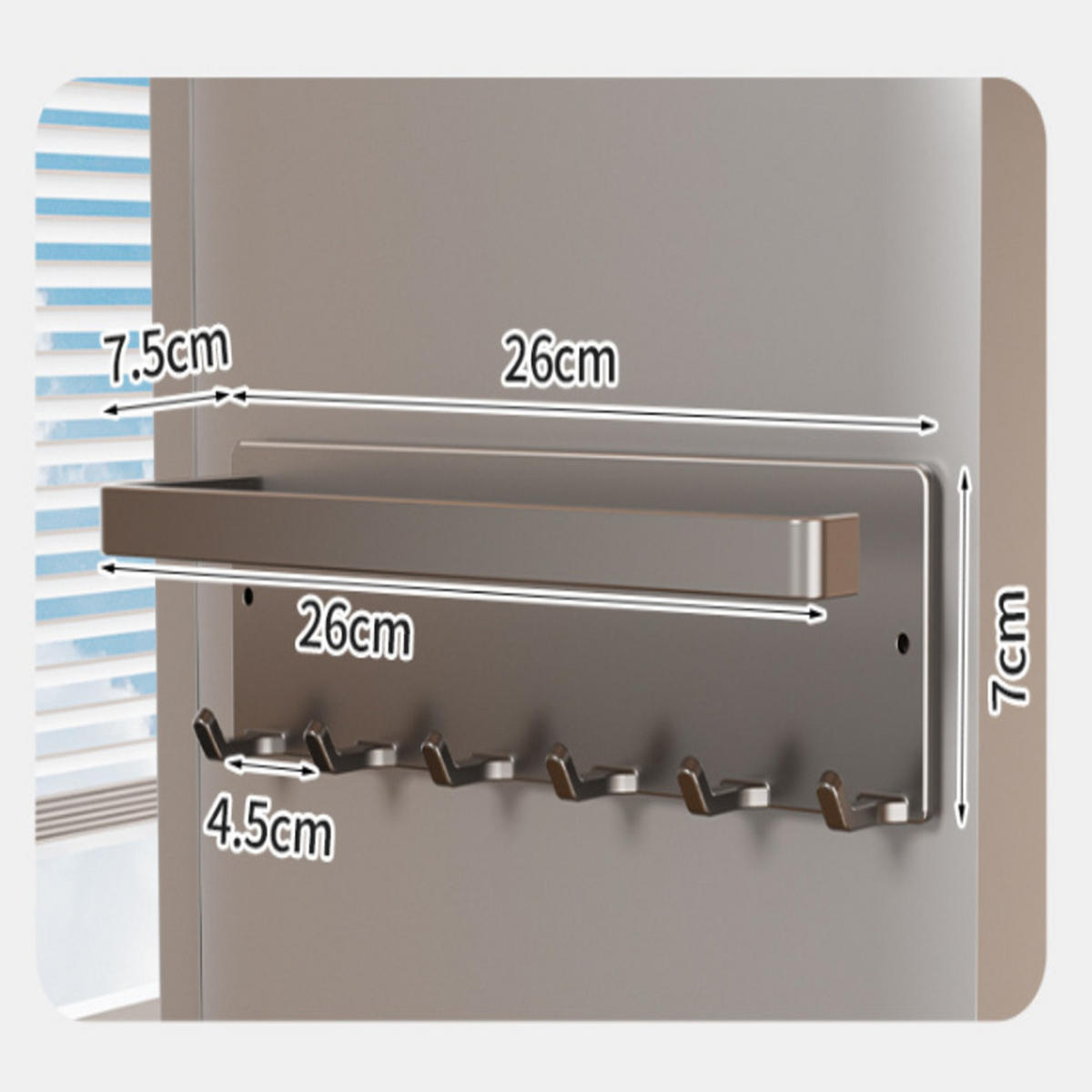 KÜCHENPAPIERHALTER, Aus Kohlenstoffstahl, Magnetisch, Mit Haken, 26 × 7 × 7,5 cm - Grau, Metall (7/7.5/26cm) - Authentics