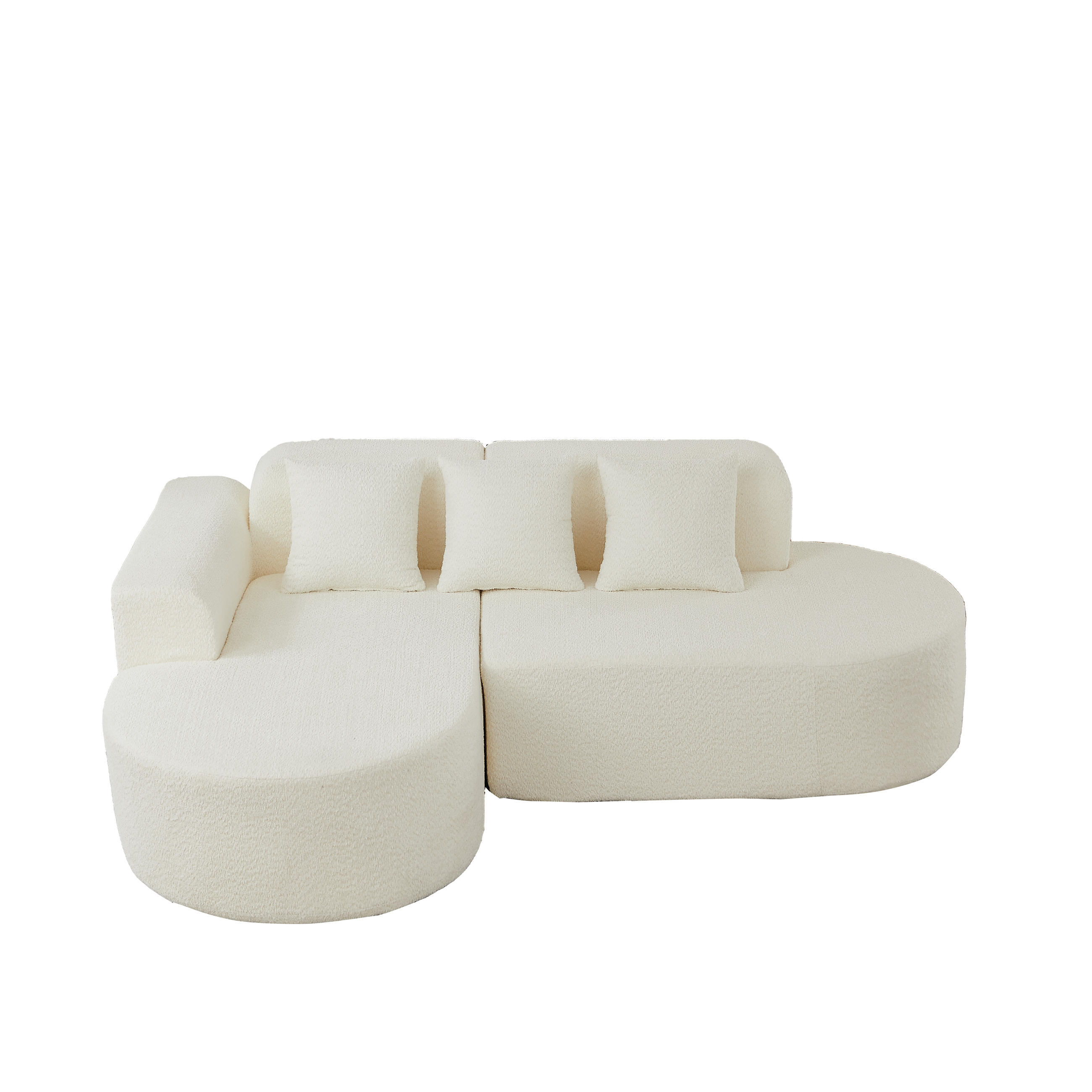 ECKSOFA 222/157/73 cm Beige Chenille mit 3 Kissen (Linke Seite) - Beige, Textil (157/222cm) - Oxeza