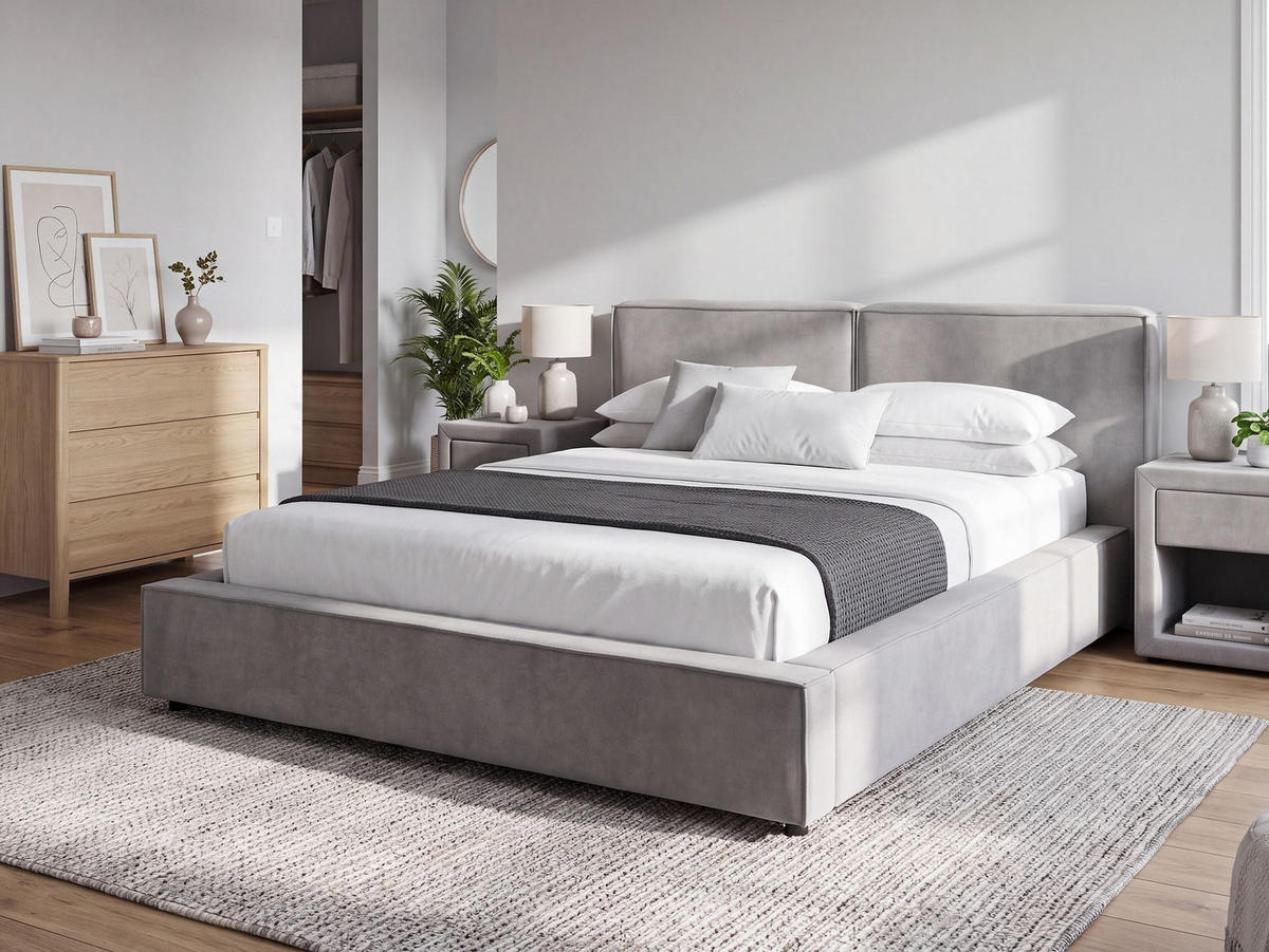 KÁRPITOZOTT ÁGY 180/200cm Szürke Linards - szürke, textil (180/200cm) - Beliani