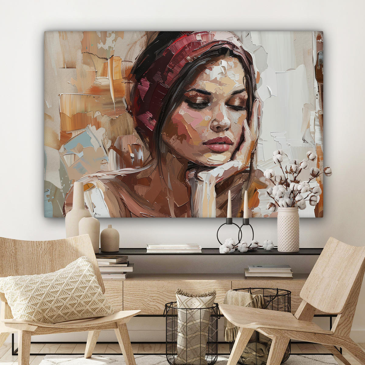 LEINWANDBILD Frau - Lackierung - Porträt - Modern Wohnzimmer 120x80 cm - Altrosa, Textil (120/80cm) - MuchoWow