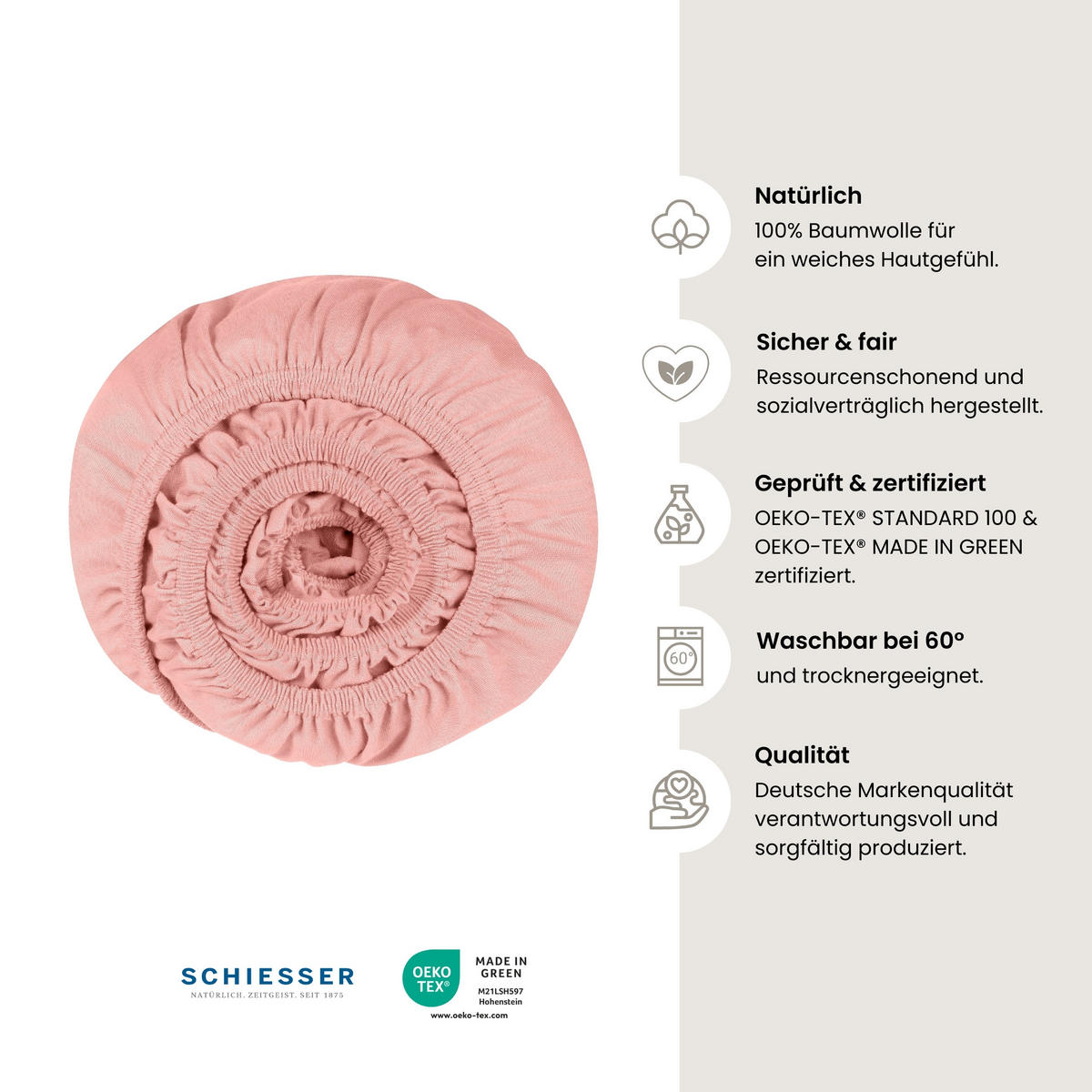 SPANNBETTLAKEN Jessi - Edeljersey - 180 x 200 cm - Rosa - Rosa, Textil (180/200cm) - SCHIESSER