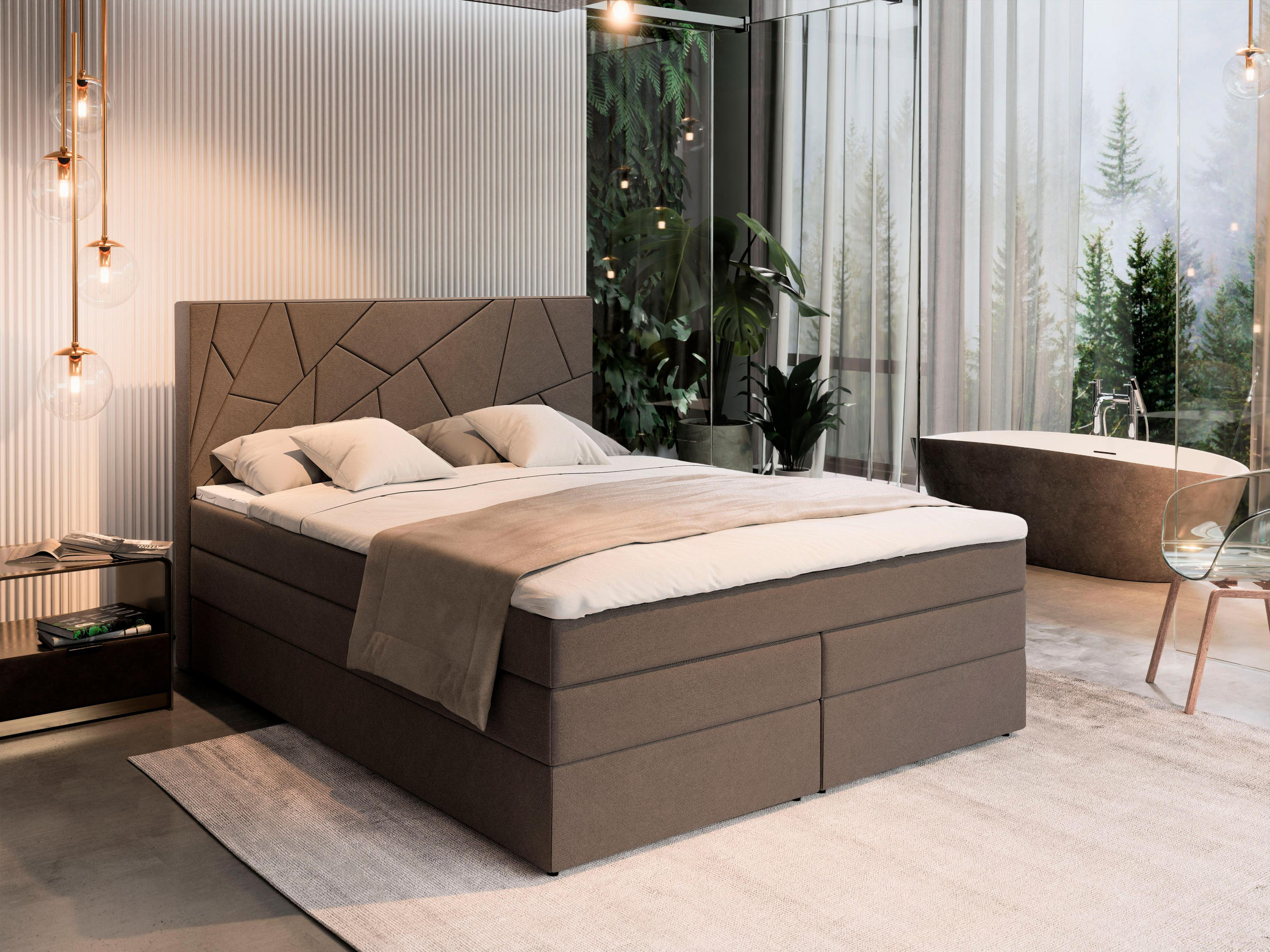 BOXBETT TRANI 160x200 cm mit Matratze und Topper - Braun - Braun, Holz (160/200cm) - MASSENO