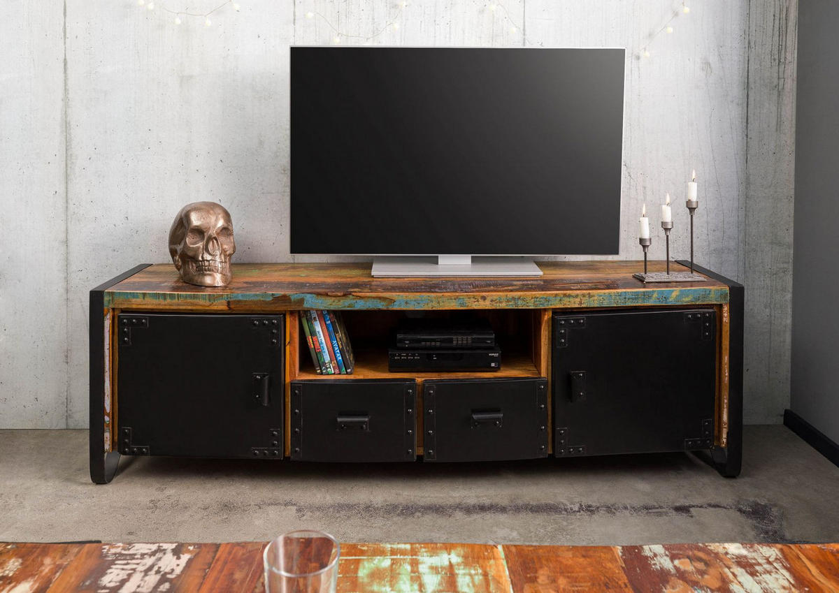 TV-BOARD Altholz 178x43x55 mehrfarbig lackiert INDUSTRIAL #105 - Multicolor, Holz (178/55/43cm) - Massivmoebel24