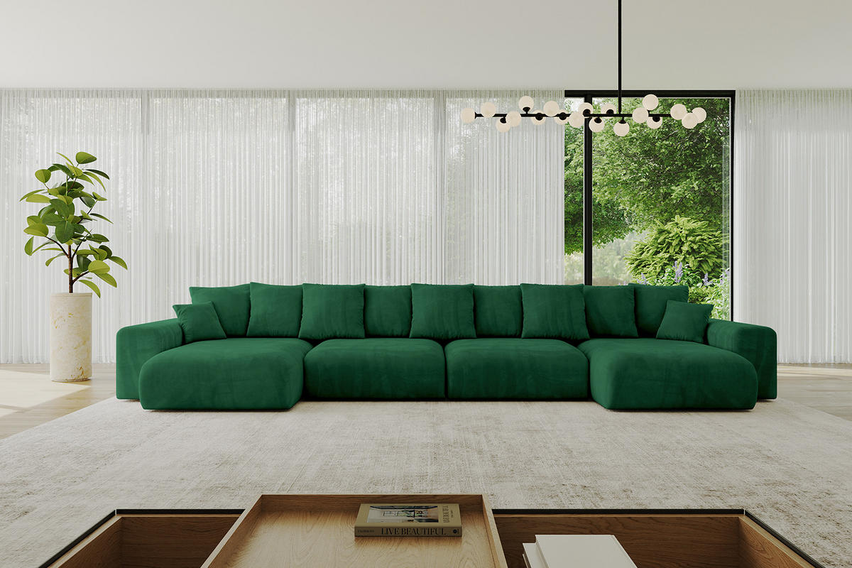 WOHNLANDSCHAFT mit Schlaffunktion ESKAR-U2-464x176x72cm Grün - Jadegrün/Grün, Holzwerkstoff/Kunststoff (176/72/464cm) - ALTDECOR