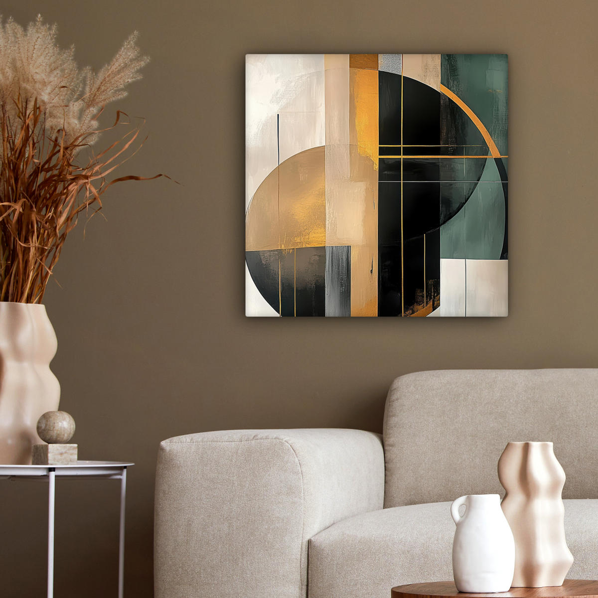 LEINWANDBILD - Abstrakt - Gold - Bronze - Grün - Formen - Modern - 50x50 - Room Decor - Multicolor, Textil (50/50cm) - MuchoWow
