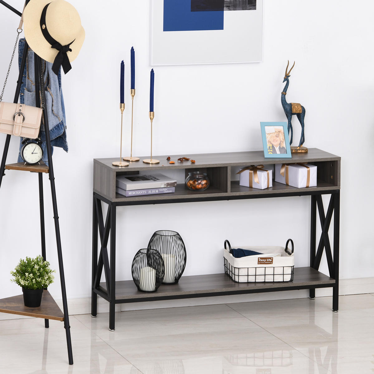 KONSOLENTISCH DE-16755 Industrie-Design mit Ablage Grau - Grau, Holzwerkstoff (120/23/75cm) - ComfortXL
