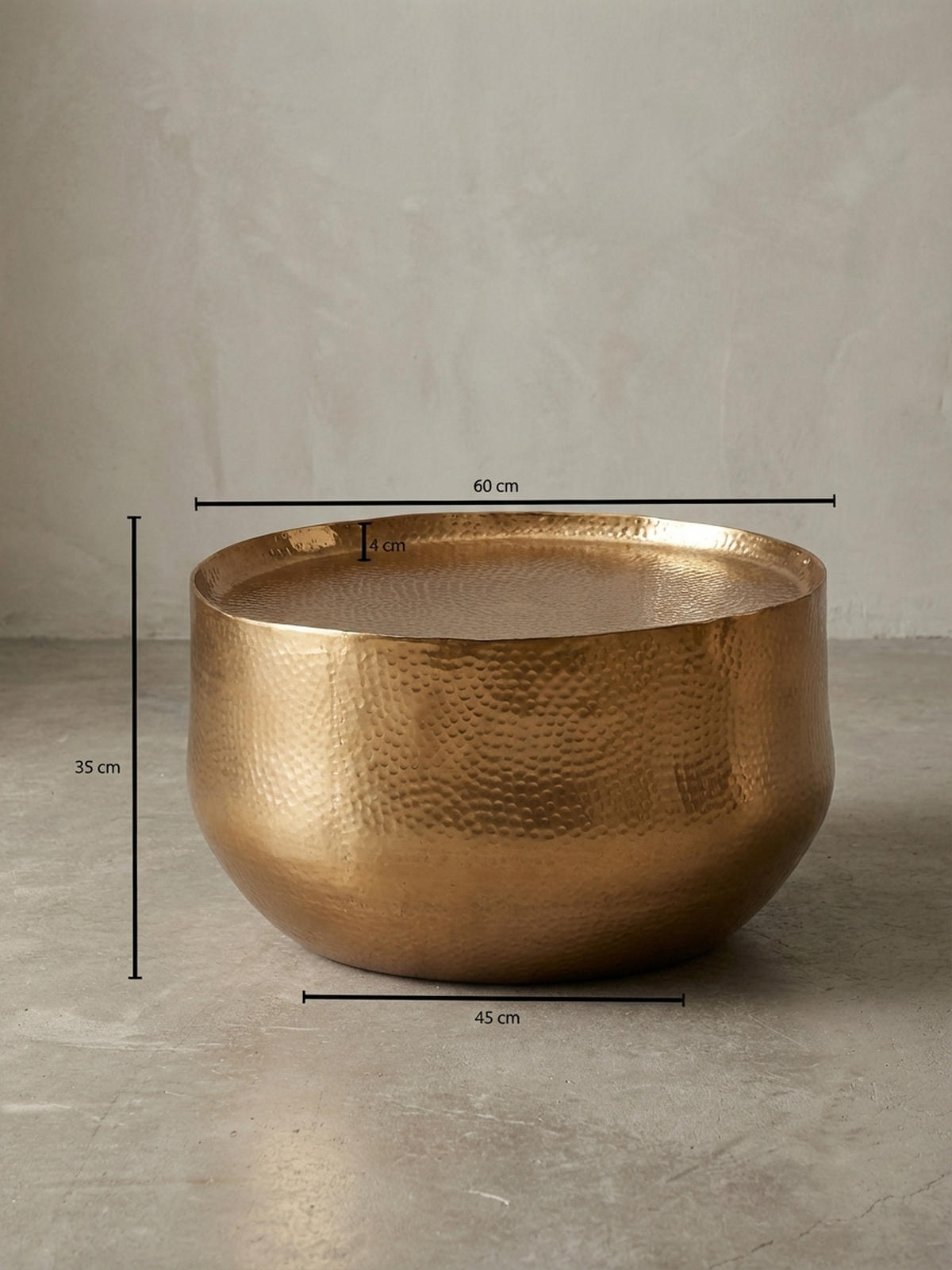 COUCHTISCH Orientalisch mit Hammerschlag-Struktur aus Aluminium und hohler Bauweise, Gold 60x60x35 cm - Goldfarben, Metall (60/60/35cm) - KADIMA DESIGN