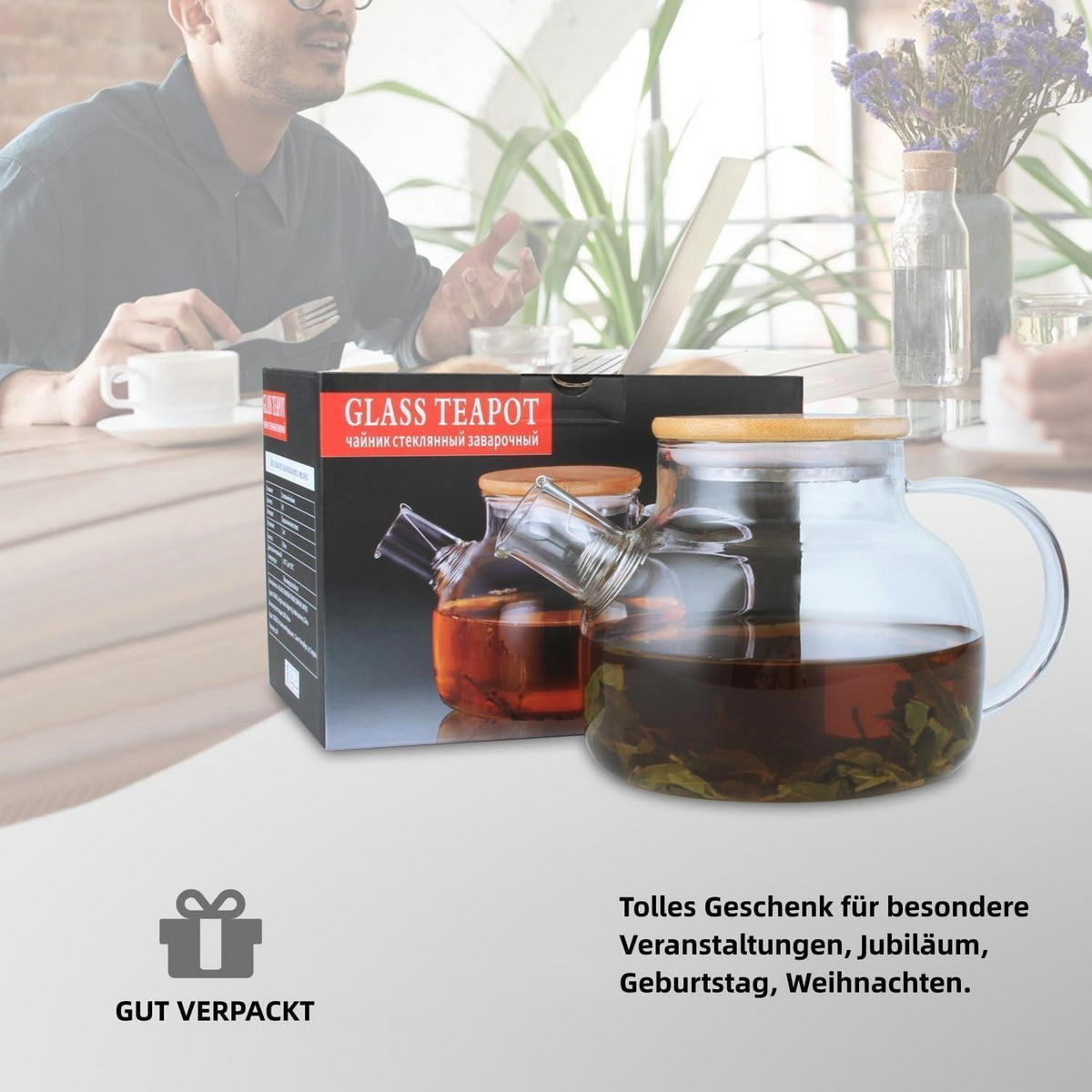 TEEKANNE Glas mit Siebeinsatz 1,2 Liter herdplattensicher - Transparent, Glas (16/17cm)