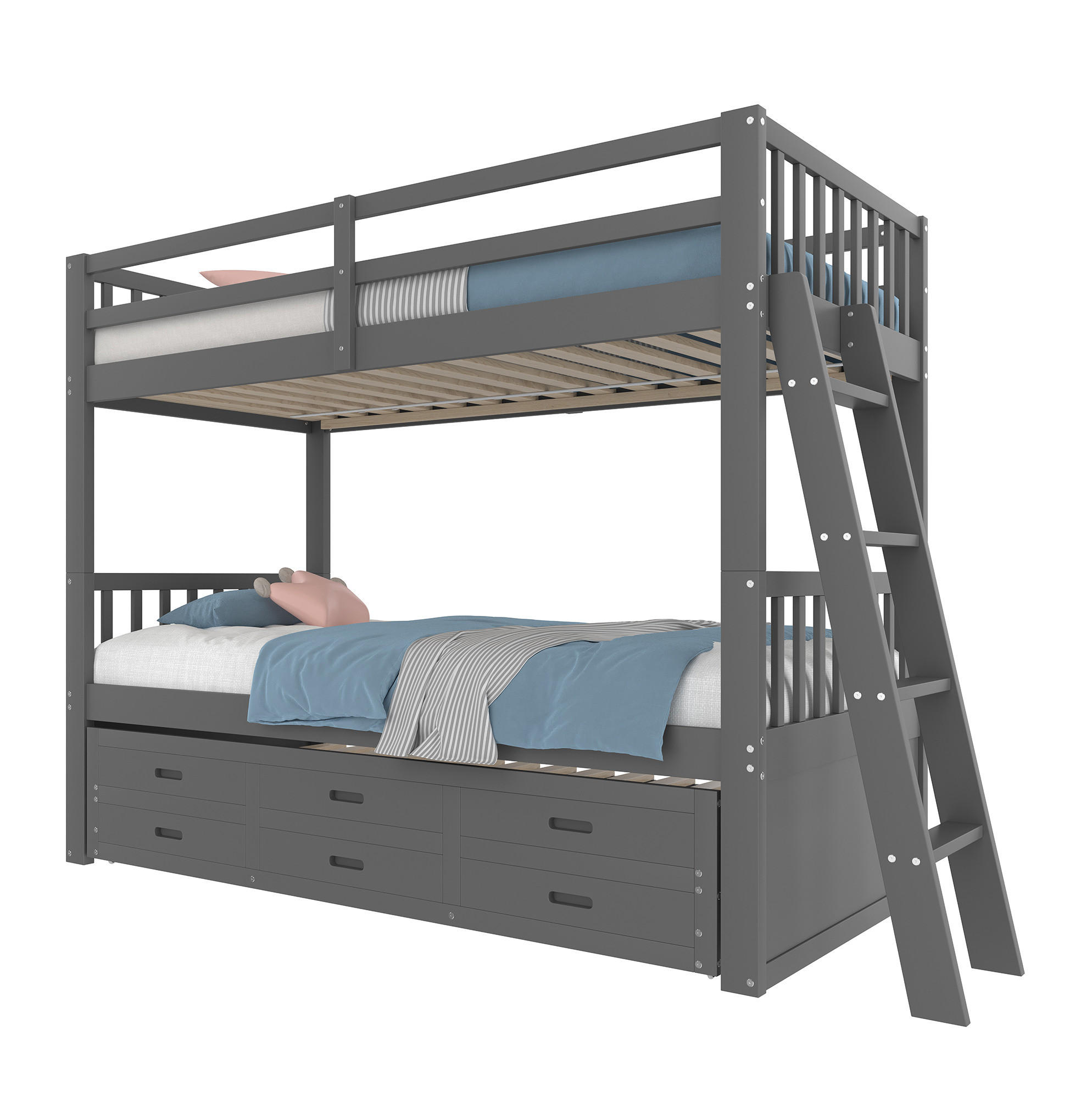 ETAGENBETT 90/200 cm in Grau mit Ausziehbett und 3 Schubladen - Grau, Holz (90/200cm) - OKMYHOME