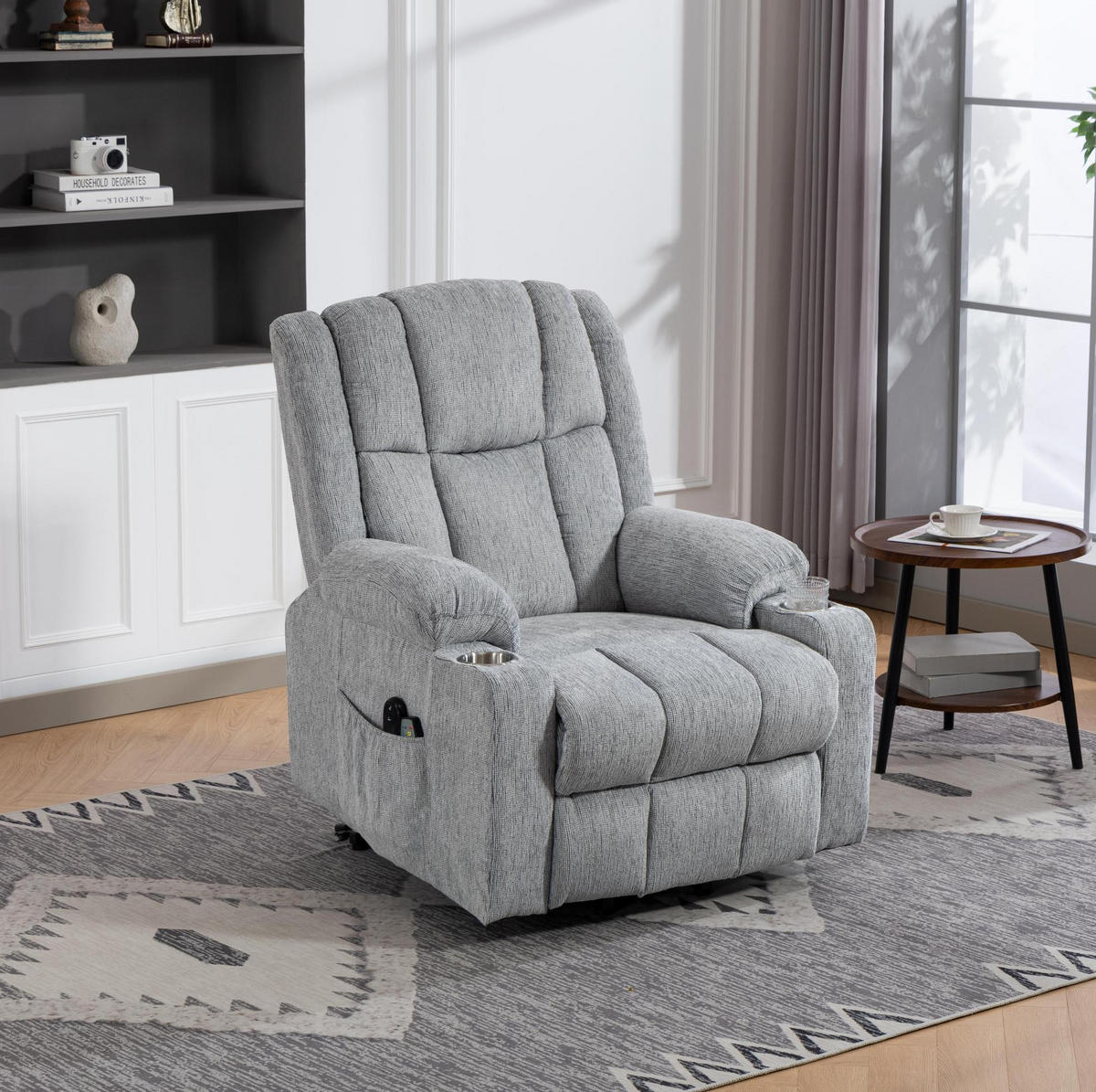 MASSAGESESSEL in Hellgrau 84x91x106 cm mit elektrischer Aufstehhilfe und Wärmefunktion - Hellgrau, Textil (91/106/84cm) - IVMEU