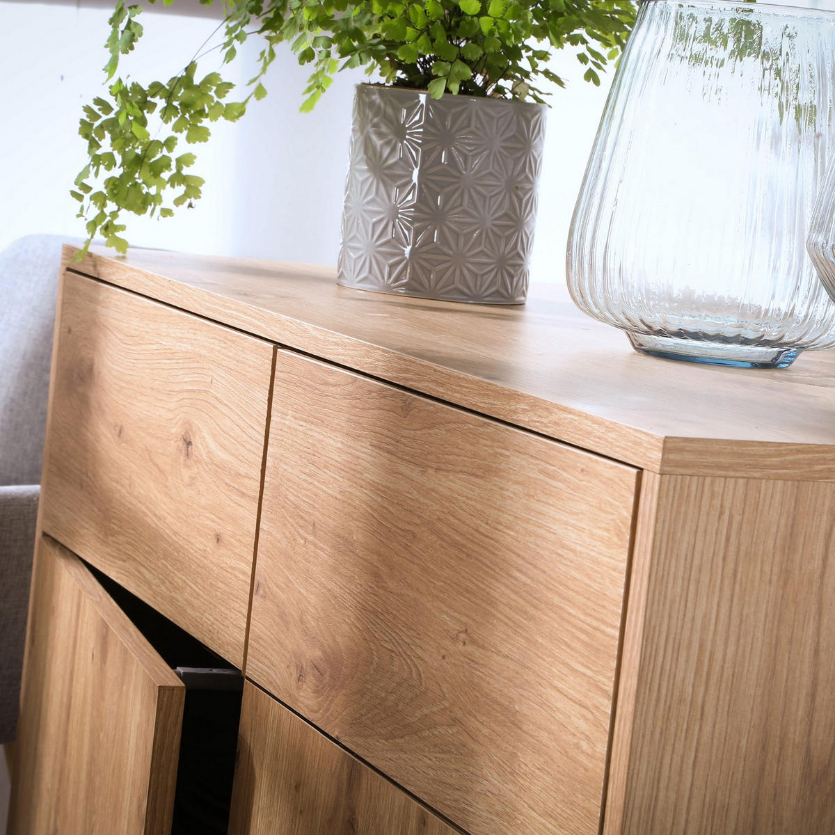 KOMMODE 2 Türen2 SchubladenEichendekor 40/80/90 cm - Eichefarben, Holzwerkstoff (90/80/12.5cm) - Calicosy