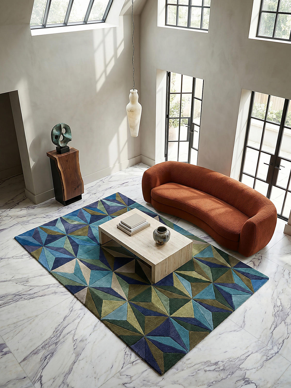 WOLLTEPPICH DERWENT, geometrisch, Florhöhe 10 mm, Blau-Grün, 120 x 170 cm - Blau, Textil (120/170cm) - KADIMA DESIGN