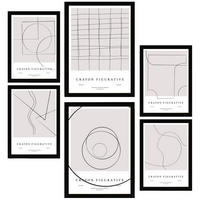 POSTER Set Mit 6 Figurative Kunst – Eine Linie – Braun & Schwarz A3 & A4 Schwarzer Rahmen - Schwarz, Papier (29/3cm) - Nacnic