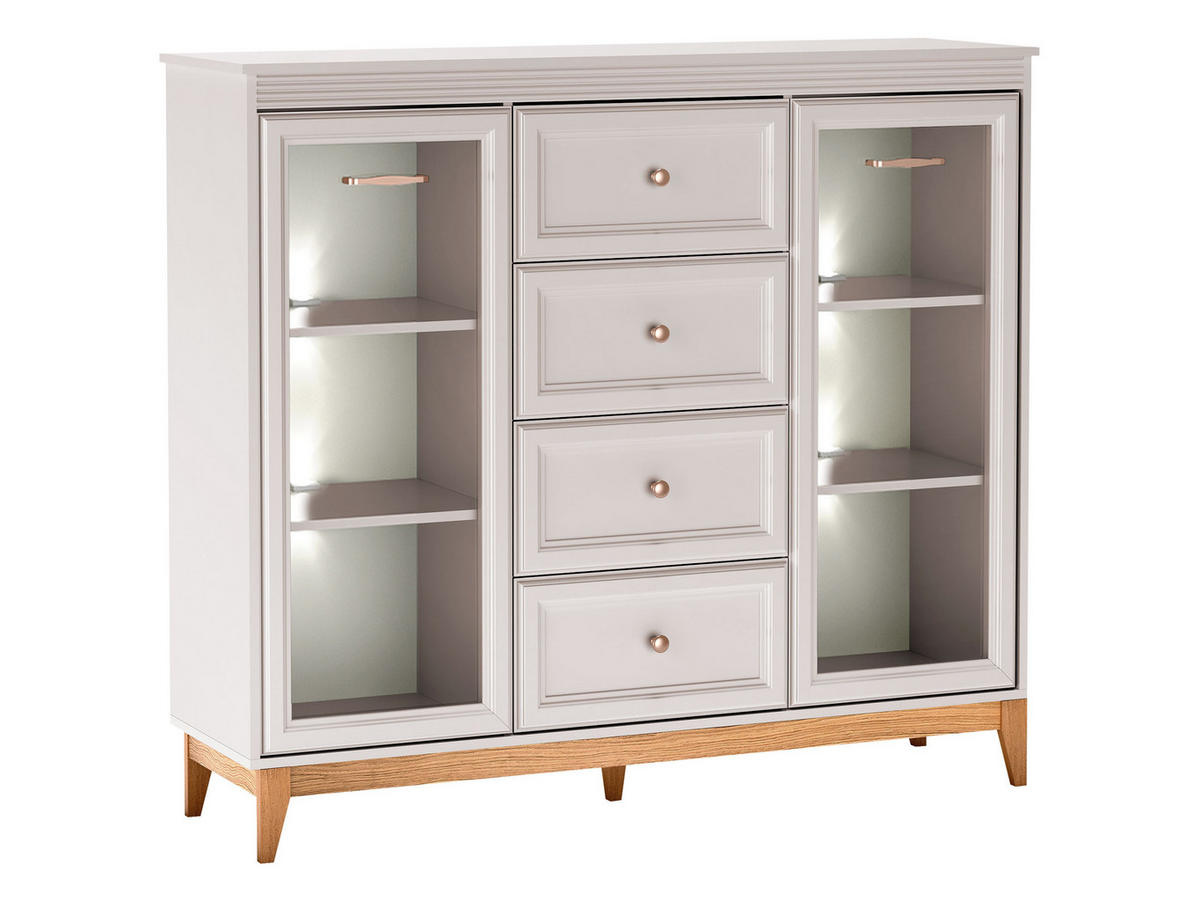 KOMMODE Windsor W-07 mit Weißer LED-Beleuchtung - Kaschmir/Eichefarben, Holz/Holzwerkstoff (142/126/41cm) - MIRJAN24