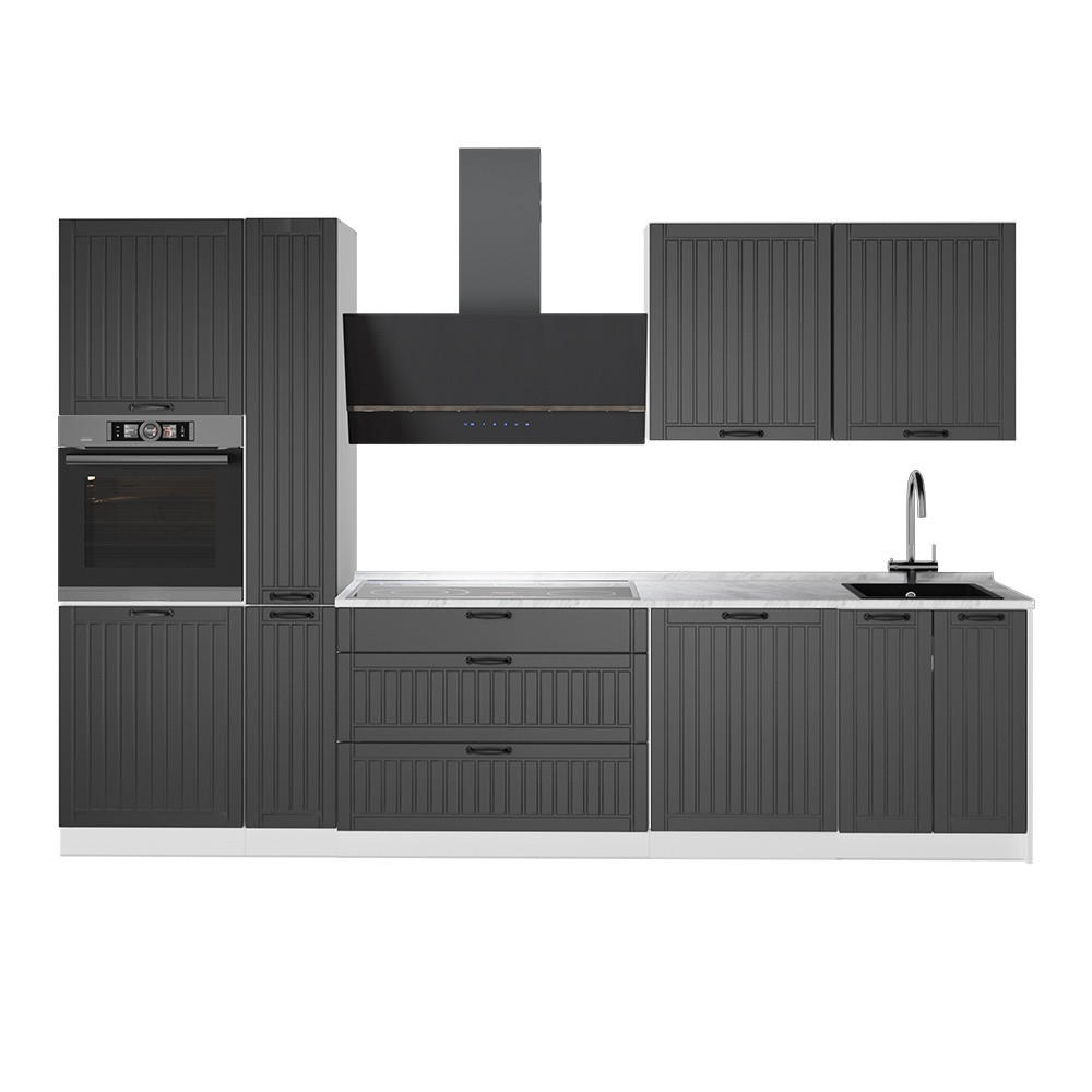 KÜCHENZEILE Fame-Line, Dunkelgrau/Weiß, 310 cm, AP Marmor - Dunkelgrau/Weiß, Holzwerkstoff (310/206.8/60cm) - Vicco