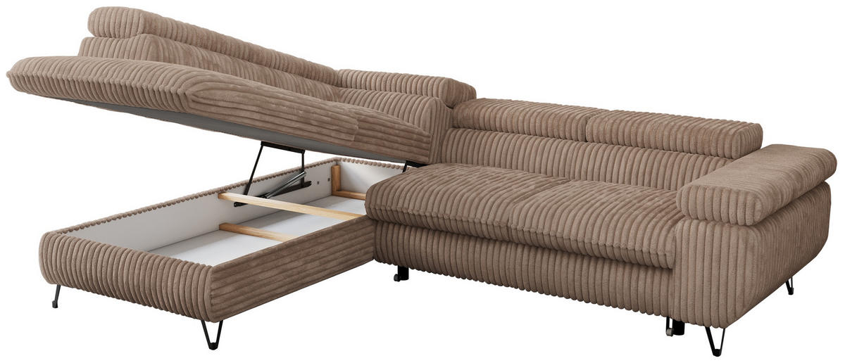 ECKSOFA PETER L Braun Cord - Links Seite - Schwarz/Braun, Textil/Metall (208/273cm) - MKS