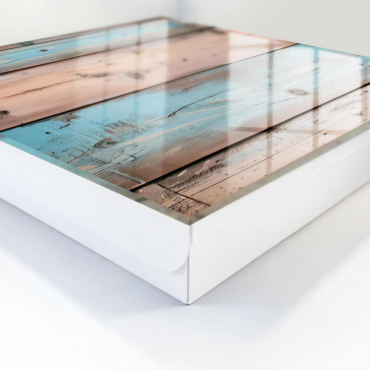 SCHLÜSSELBOX Weiß 30x30 cm – Türöffnung nach rechts - Pastellfarbenes Holz - Blau, Metall (30/30/5cm) - TULUP