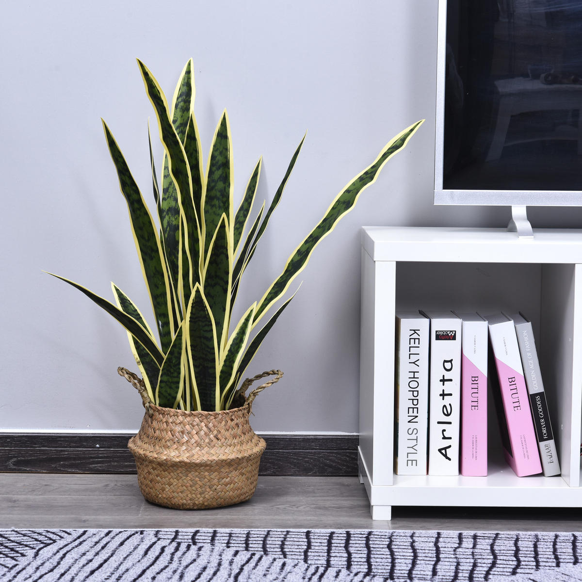 KUNSTPFLANZE Schlangenpflanze aus PE Zement Grün - Schwarz/Grün, Kunststoff (77cm) - Outsunny