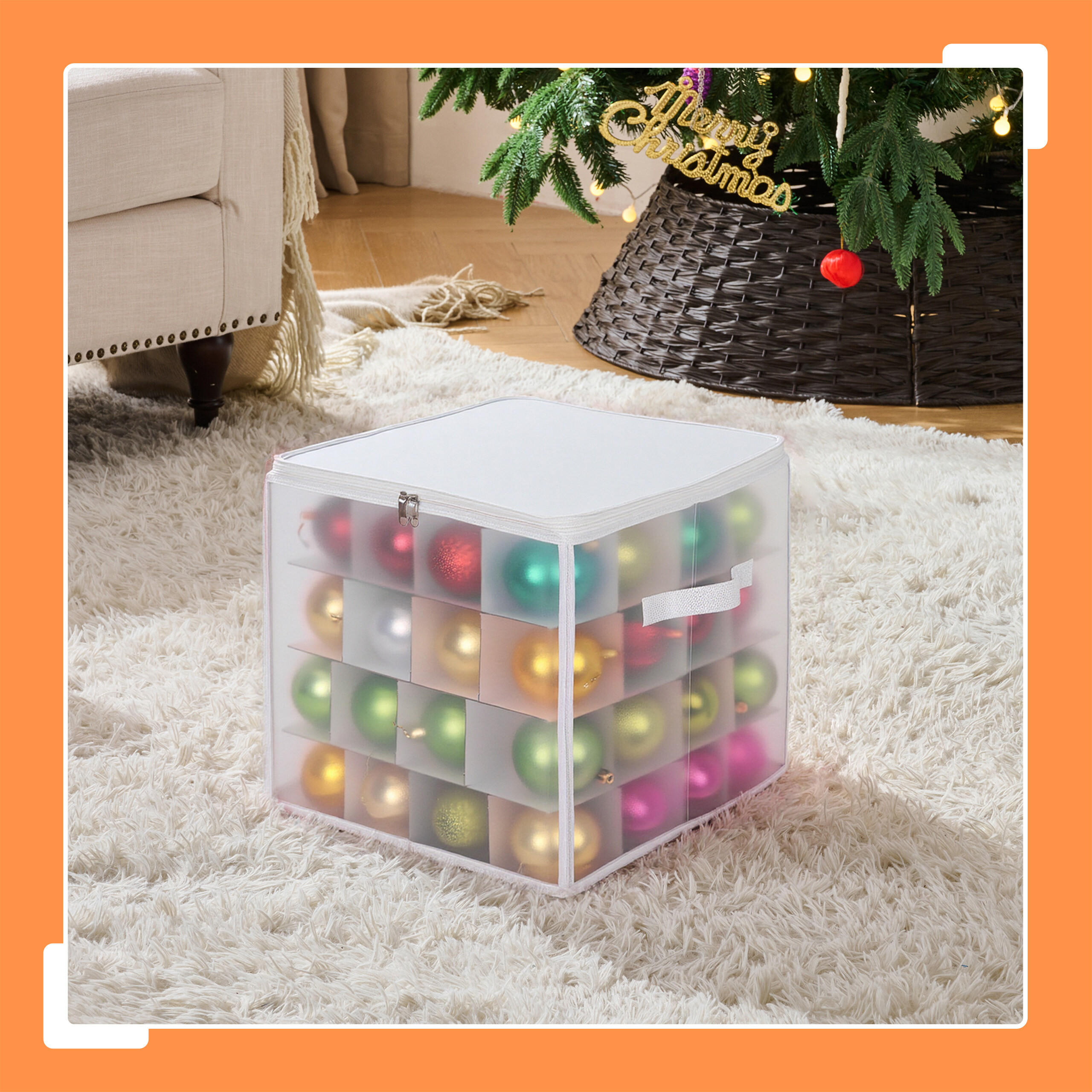 WEIHNACHTSKUGEL-AUFBEWAHRUNGSBOX - Transparent, Wellpappe/Kunststoff (36/3/36cm) - Relaxdays