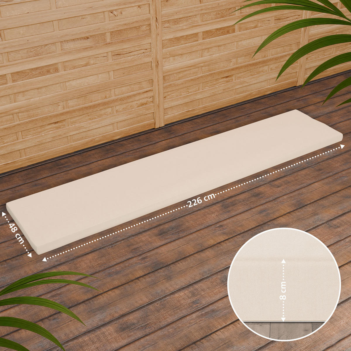 TEAKBANK Lukas Sitzkissen 240 cm 240x61x93cm Teakholz Creme Gartenbank - Creme, Holz (240/93/61cm) - DELUKE