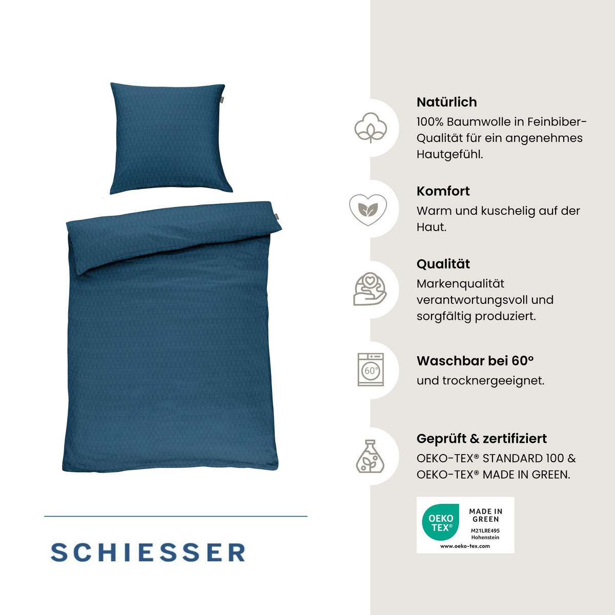 BETTWÄSCHESET Dotted Diamond - Feinbiber - 2-teilig - 135x200 cm - Petrol - Petrol, Textil (135/200cm) - SCHIESSER