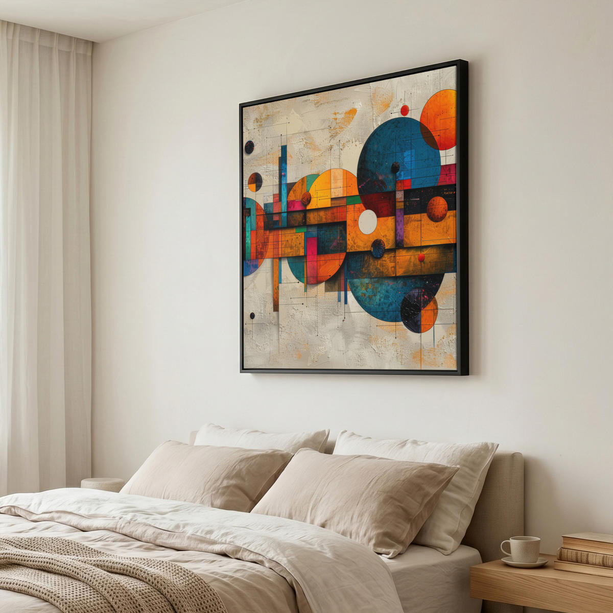 LEINWAND Bilder mit Rahmen - Vintage - Moderne Kunst - Orange - Geometrische Formen - 90x90 - Multicolor, Textil (90/90cm) - MuchoWow