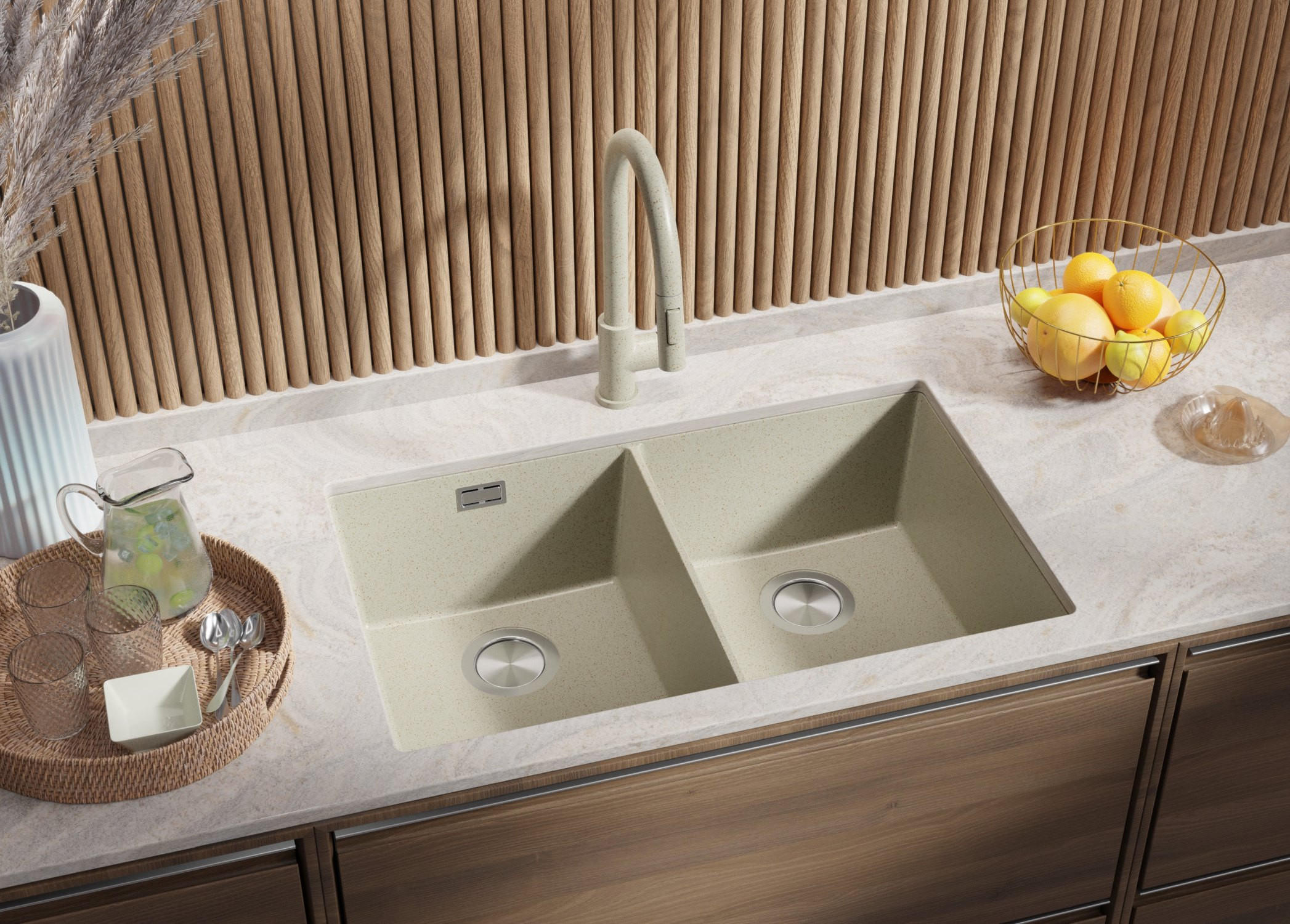 Thumbnail - Primagran Unterbauspüle, Beige, Chrom, Beige, Kunststoff, Rechteckig, 76x20x47 cm, Küchen, Küchenausstattung, Küchenspül...