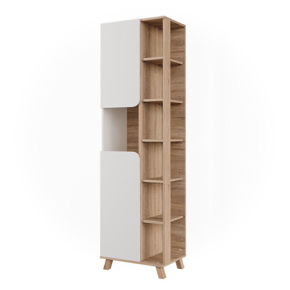 BADSCHRANK Karen Sonoma/Weiß 50 x 175 cm mit 2 Türen - Weiß/Sonoma Eiche, Holzwerkstoff (50/175/35cm) - Vicco
