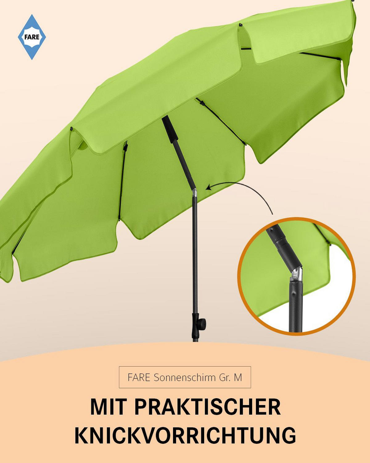 SONNENSCHIRM 180/180/127 cm - Grün, Kunststoff (180/180cm) - FARE
