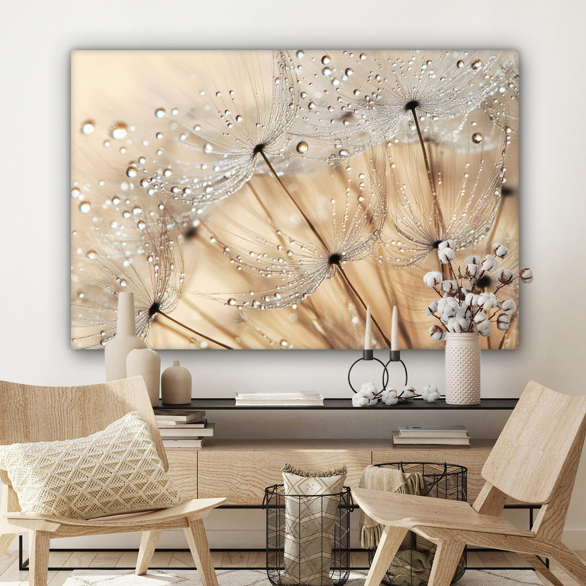LEINWANDBILD Löwenzahn - Abstrakt - Natur - Beige Wohnzimmer Groß 120x80 cm - Braun, Textil (120/80cm) - MuchoWow