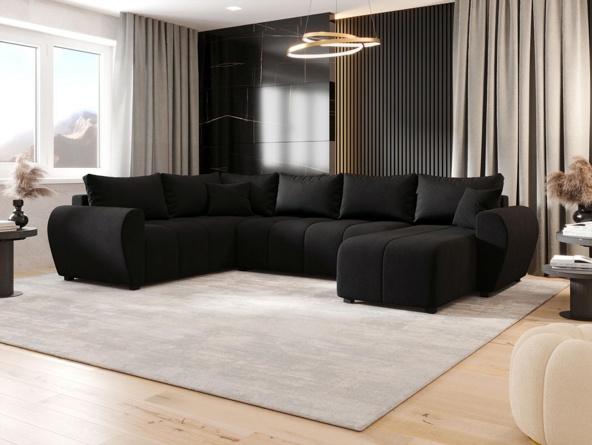 WOHNLANDSCHAFT MOLISA U PLUS Cosmic 100 Links mit Schlaffunktion - Schwarz, Textil (303/82/208cm) - Bedante